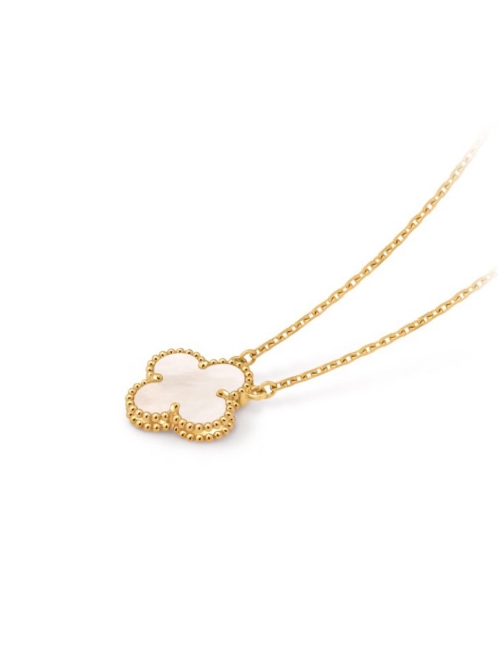 Gold Clover Pendant Necklace with White Mother-of-Pearl